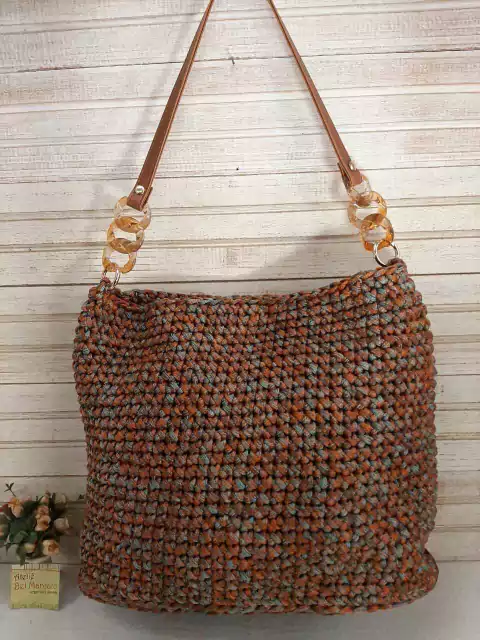 Alça elos resina mel+couro eco duplo 60 cm argolas articuladas - comprar online