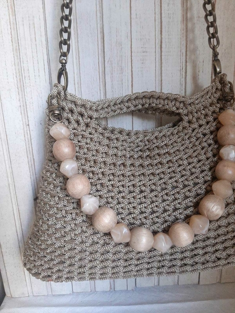 Alça esferas natural boho vintage madeira e macadâmia 40cm - comprar online