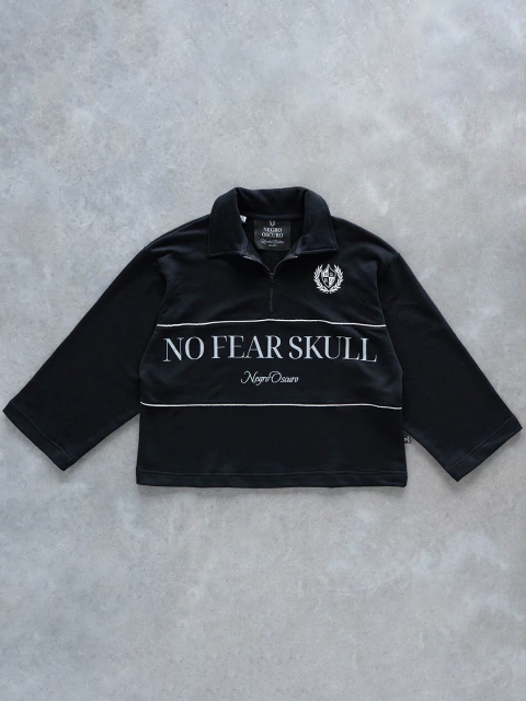 Buzo Polo Boxy Skull - Negro Oscuro 