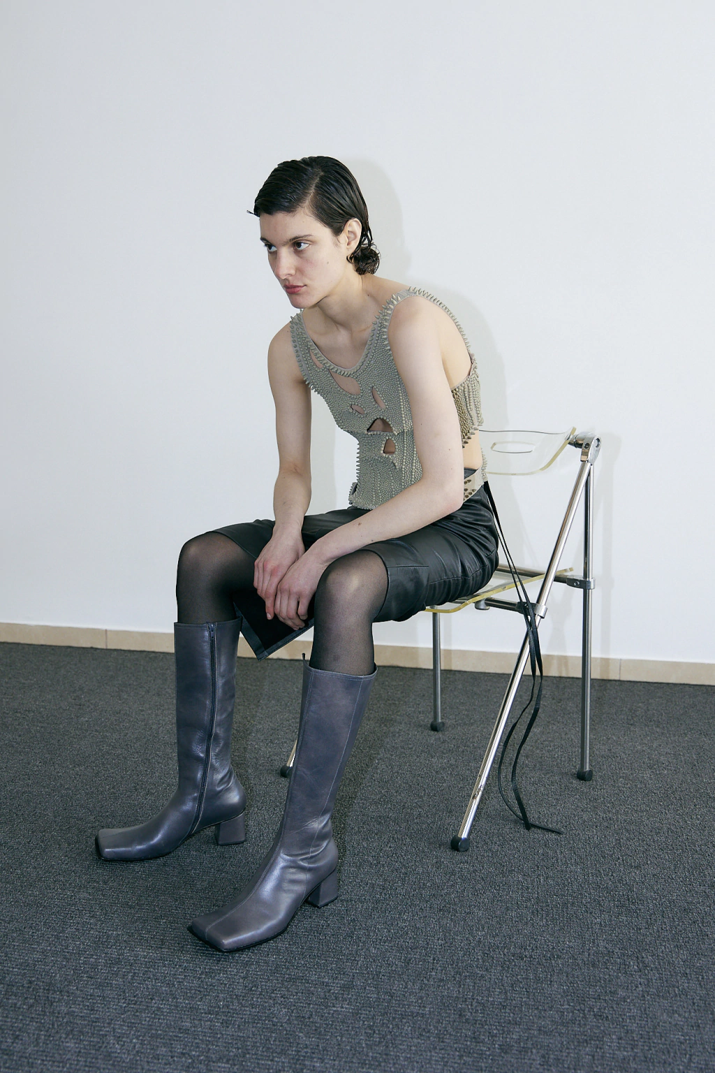 Bota Cuadrada Alta - Gris