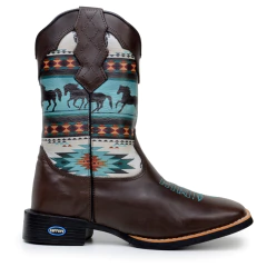 Bota Texana Masculina Country Bico Quadrado Estampa Cavalo - comprar online