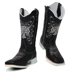 Bota Texana Feminina Cruz Sola Branca - Django Boots - Botas Texanas Country em Couro, Adulta, Infantil, Masculina e Feminina