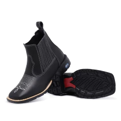 Botina Masculina Cano Curto Bordado Preta - Django Boots - Botas Texanas Country em Couro, Adulta, Infantil, Masculina e Feminina