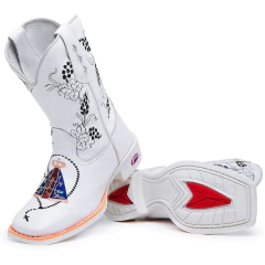 Bota Feminina Texana Branca Nossa Senhora Couro Legitimo - Django Boots - Botas Texanas Country em Couro, Adulta, Infantil, Masculina e Feminina