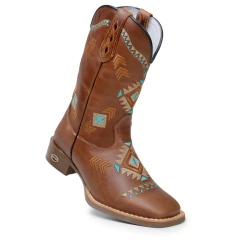 Bota Texana Feminina Couro Legitimo Sola Café - Django Boots - Botas Texanas Country em Couro, Adulta, Infantil, Masculina e Feminina