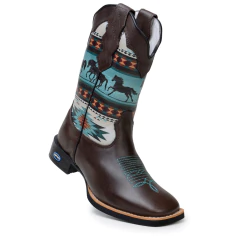 Bota Texana Masculina Country Bico Quadrado Estampa Cavalo - Django Boots - Botas Texanas Country em Couro, Adulta, Infantil, Masculina e Feminina