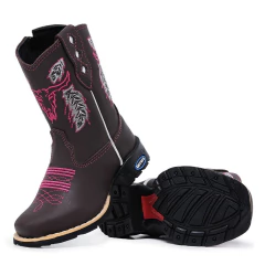 Bota Texana Infantil Boi Flores Rosa - Django Boots - Botas Texanas Country em Couro, Adulta, Infantil, Masculina e Feminina