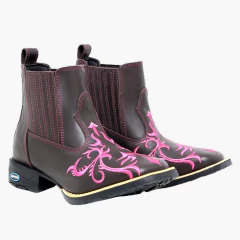 Bota Botina Feminina Tribal Rosa Couro Legitimo na internet