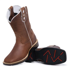 Bota Texana Masculina Couro Legitimo Lisa Jump - Django Boots - Botas Texanas Country em Couro, Adulta, Infantil, Masculina e Feminina