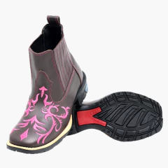 Bota Botina Feminina Tribal Rosa Couro Legitimo - Django Boots - Botas Texanas Country em Couro, Adulta, Infantil, Masculina e Feminina