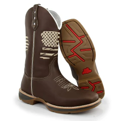 Bota Texana Masculina Sola Jump Bandeira - Django Boots - Botas Texanas Country em Couro, Adulta, Infantil, Masculina e Feminina