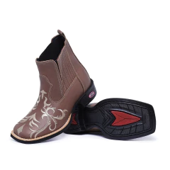 Bota Botina Feminina Tribal Bege Couro Legitimo - Django Boots - Botas Texanas Country em Couro, Adulta, Infantil, Masculina e Feminina