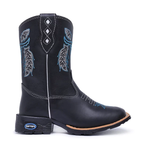 Bota Texana Infantil Boi Flores Azul Couro Legitimo - comprar online