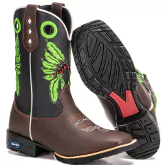 Bota Texana Masculina Em Couro Bico Quadrado Estilo Country Indio - Django Boots - Botas Texanas Country em Couro, Adulta, Infantil, Masculina e Feminina