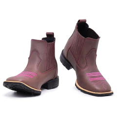 Bota Botina Feminina Expo agro Pecuária Cavalgadas Country Texana Bico Quadrado Cano Curto Couro - Django Boots - Botas Texanas Country em Couro, Adulta, Infantil, Masculina e Feminina