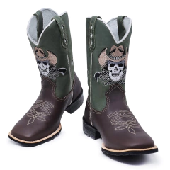 Bota Botina Texana em Couro Bordado Django Sola Borracha Bico Quadrado - Django Boots - Botas Texanas Country em Couro, Adulta, Infantil, Masculina e Feminina