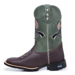 Imagem do Bota Botina Texana em Couro Bordado Django Sola Borracha Bico Quadrado