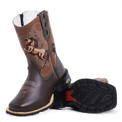 Bota Texana Infantil Cavalo Café Com Ziper - Django Boots - Botas Texanas Country em Couro, Adulta, Infantil, Masculina e Feminina