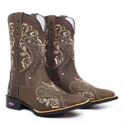 Bota Texana Feminina Flores Negras Bege Couro na internet