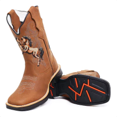 Bota Texana Cavalo Bege Couro Legitimo Jump - Django Boots - Botas Texanas Country em Couro, Adulta, Infantil, Masculina e Feminina