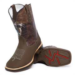 Bota Texana Masculina Couro Sublimado Sola Jump - Django Boots - Botas Texanas Country em Couro, Adulta, Infantil, Masculina e Feminina