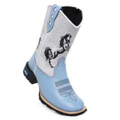 Bota Texana Infantil Cavalo Azul Bebe Com Ziper - loja online
