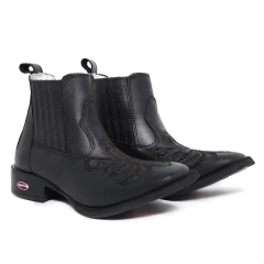 Bota Botina Feminina Laser Cruz Couro Legitimo Preto na internet