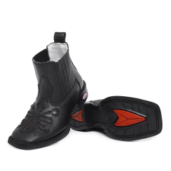 Bota Botina Feminina Laser Cruz Couro Legitimo Preto - Django Boots - Botas Texanas Country em Couro, Adulta, Infantil, Masculina e Feminina