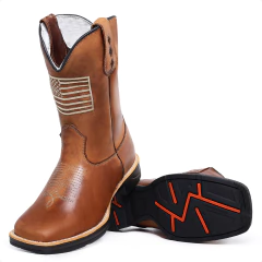 Bota Texana Masculina Bandeira Jump Couro Legitimo - Django Boots - Botas Texanas Country em Couro, Adulta, Infantil, Masculina e Feminina