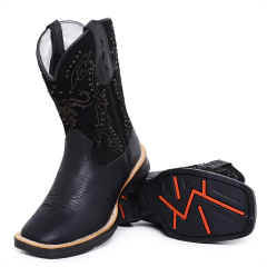 Bota Texana Feminina Laser Boi Carrero Couro Jump - Django Boots - Botas Texanas Country em Couro, Adulta, Infantil, Masculina e Feminina