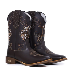 Bota Texana Feminina Bordado Cavalos Sola Bico Quadrado na internet