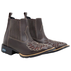Bota Botina Feminina Cano Curto Laser Bordado Café - comprar online