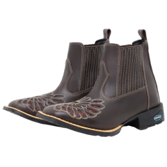 Imagem do Bota Botina Feminina Cano Curto Laser Bordado Café