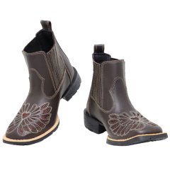 Bota Botina Feminina Cano Curto Laser Bordado Café