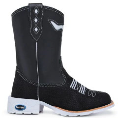Bota Texana Infantil Snaker Preta Com Ziper Sola Branca - comprar online