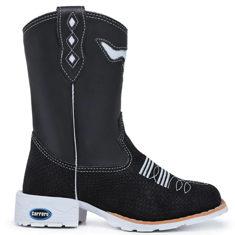 Bota Texana Infantil Snaker Preta Com Ziper Sola Branca - comprar online