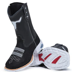 Bota Texana Infantil Snaker Preta Com Ziper Sola Branca - Django Boots - Botas Texanas Country em Couro, Adulta, Infantil, Masculina e Feminina