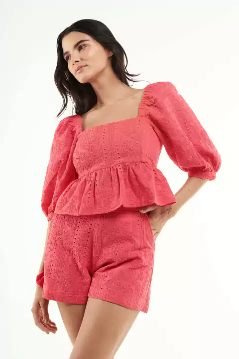 TOP LAISE COM MANGA ROSA