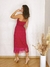 Vestido Midi transpassado Devorê Floral Framboesa com Franjas na internet