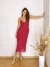 Vestido Midi transpassado Devorê Floral Framboesa com Franjas - loja online