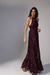 Vestido Longo Devorê Floral Vinho Lurex