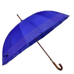 Sombrinha Longa de Madeira Barrado de Bolinha Pequena 16 Varetas