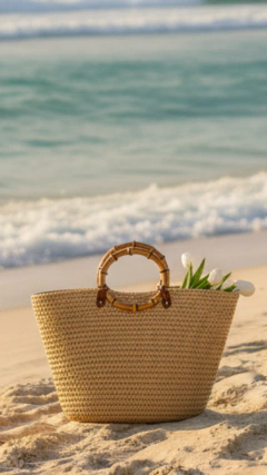 Bolsa de Praia Com Alça de Bambu - Mizu Sol e Chuva