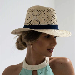 Chapéu Panamá Detalhes Faixa Azul - Mizu Sol e Chuva