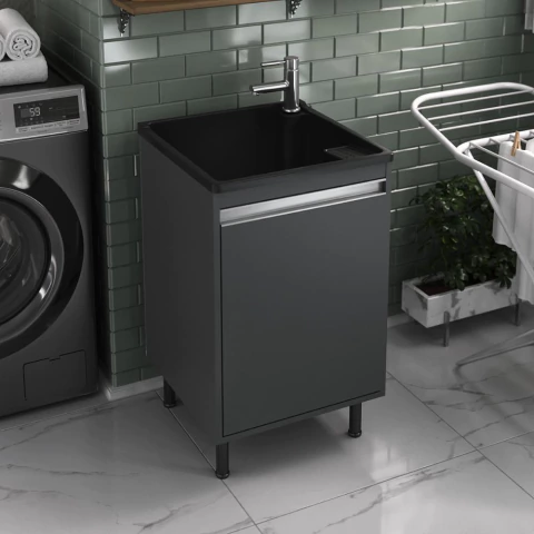 Tanque Lavanderia 26 Litros Torneira de Bancada + Gabinete