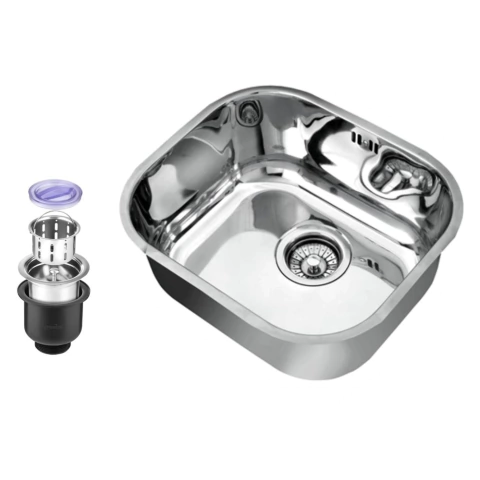 Cuba retangular 40x34x14 inox polido + válvula ecológica