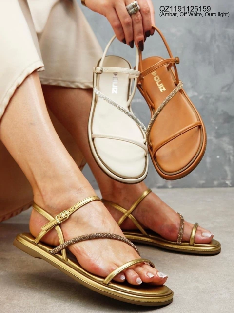 SANDÁLIA QUIZ 63-1931-19 – STRASS GLAMOUR, FLAT E CABEDAL DELICADO - comprar online