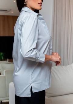 Camisa Tricoline 3/4 - Cinza na internet