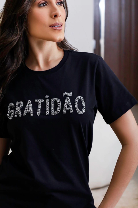 Camiseta "Gratidão", Preta