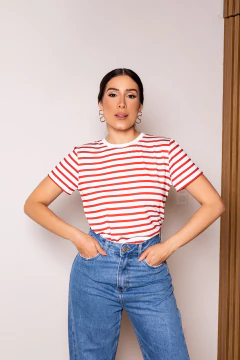 Camiseta Listrada, Vermelho Com Off White - comprar online